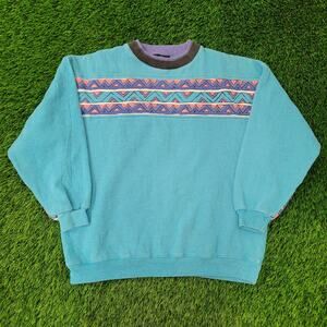 Vintage 90s MOD Aztec Sweatshirt Womens XL 23x24 Blue USA